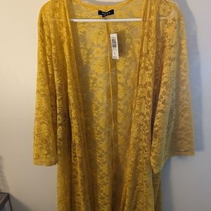 Torrid Yellow Long Sleeve Lace Kimono